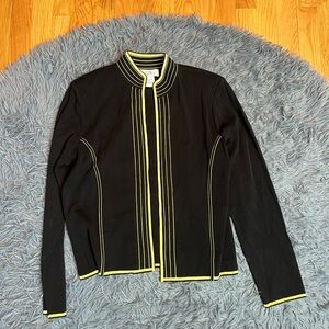 Ming Wang Black Yellow Short Open Front Slinky Cardigan Size S